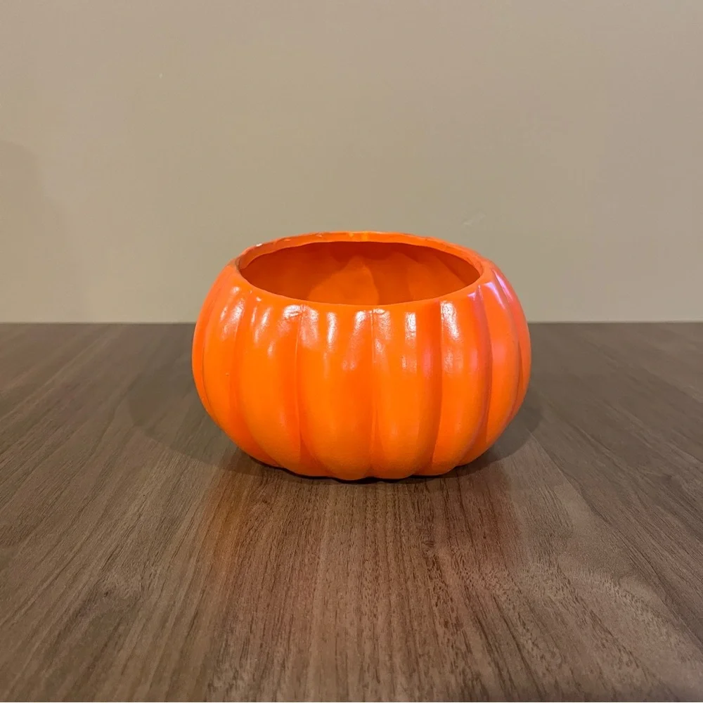 VTG 1980s Anthropomorphic Jack O Lantern Pumpkin Face Ceramic Candy Dish Planter